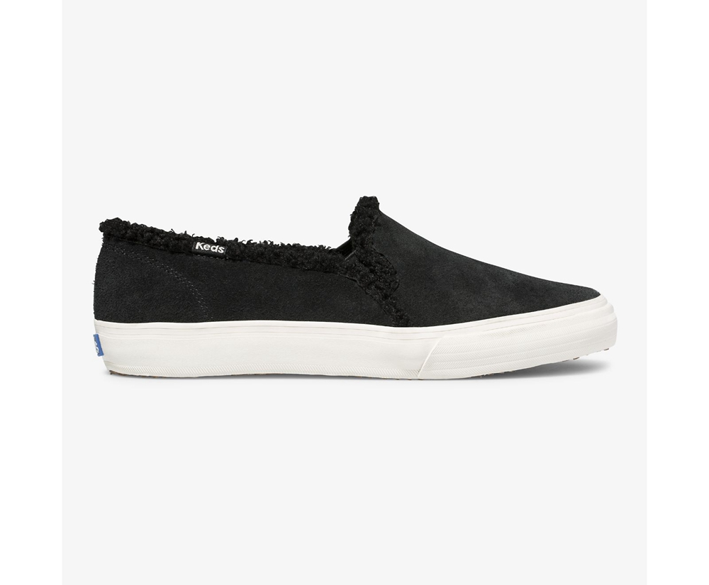 Slip Ons Keds Femme Noir - Double Decker Suede Faux Shearling - 105-XFHSAU